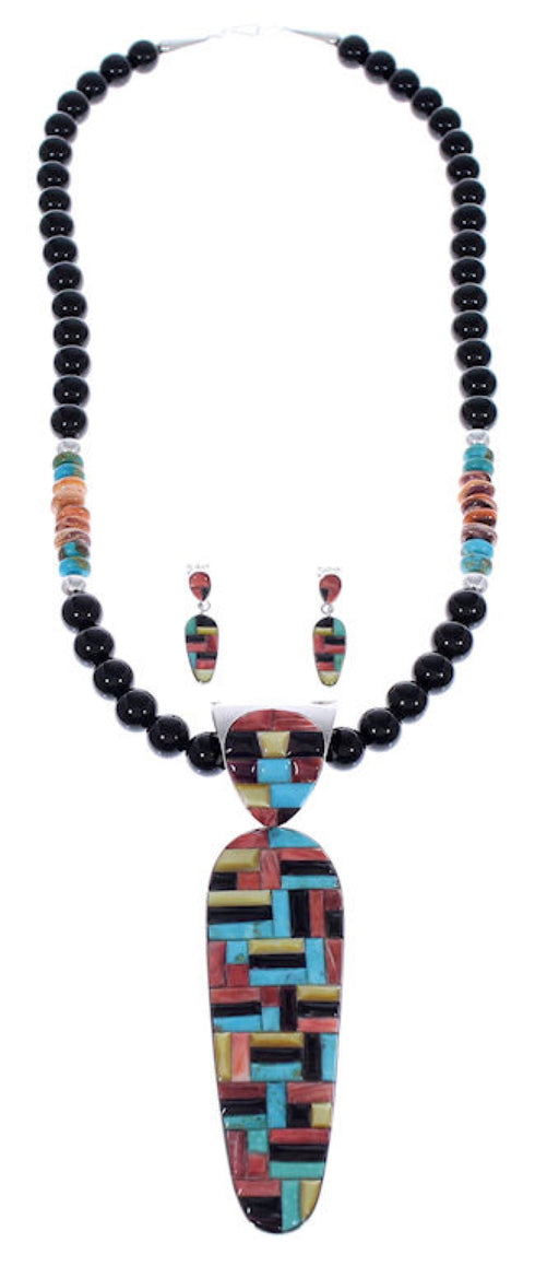 Southwestern Multicolor Pendant Necklace And Earrings Set PX35250